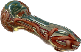 #27 B CA MADE HANDBLOWN TEAL/RED GLASS PIPE